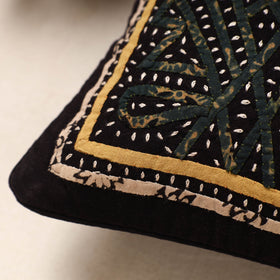  Black Kala Raksha Rabari Applique Hand Embroidery Cotton Cushion Cover