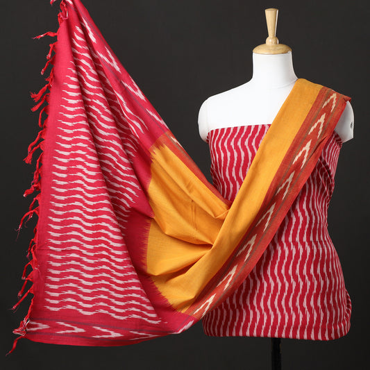 Pink - 3pc Pochampally Ikat Weave Handloom Cotton Suit Material Set 57