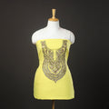  Yellow Kashida Hand Embroidery Cotton Kurta Material