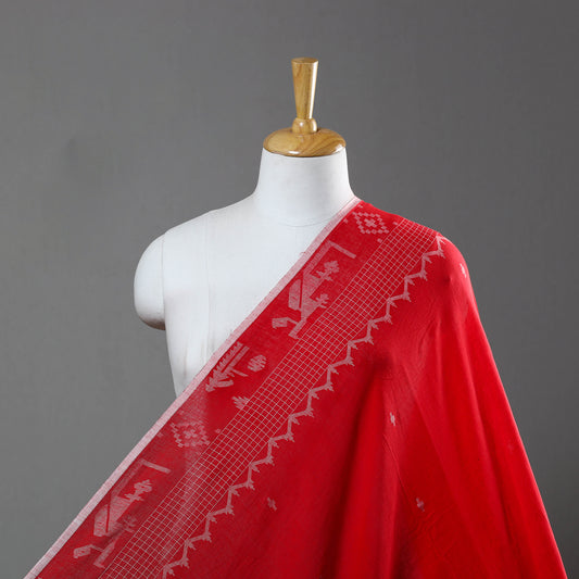 Red - Pure Handloom Cotton Bengal Jamdani Fabric 17