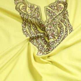  Yellow Kashida Hand Embroidery Cotton Kurta Material