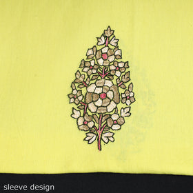  Yellow Kashida Hand Embroidery Cotton Kurta Material