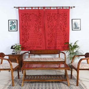 Red - Applique Queen Cutwork Cotton Window Curtain from Barmer (5 x 3.5 feet) (single piece)
