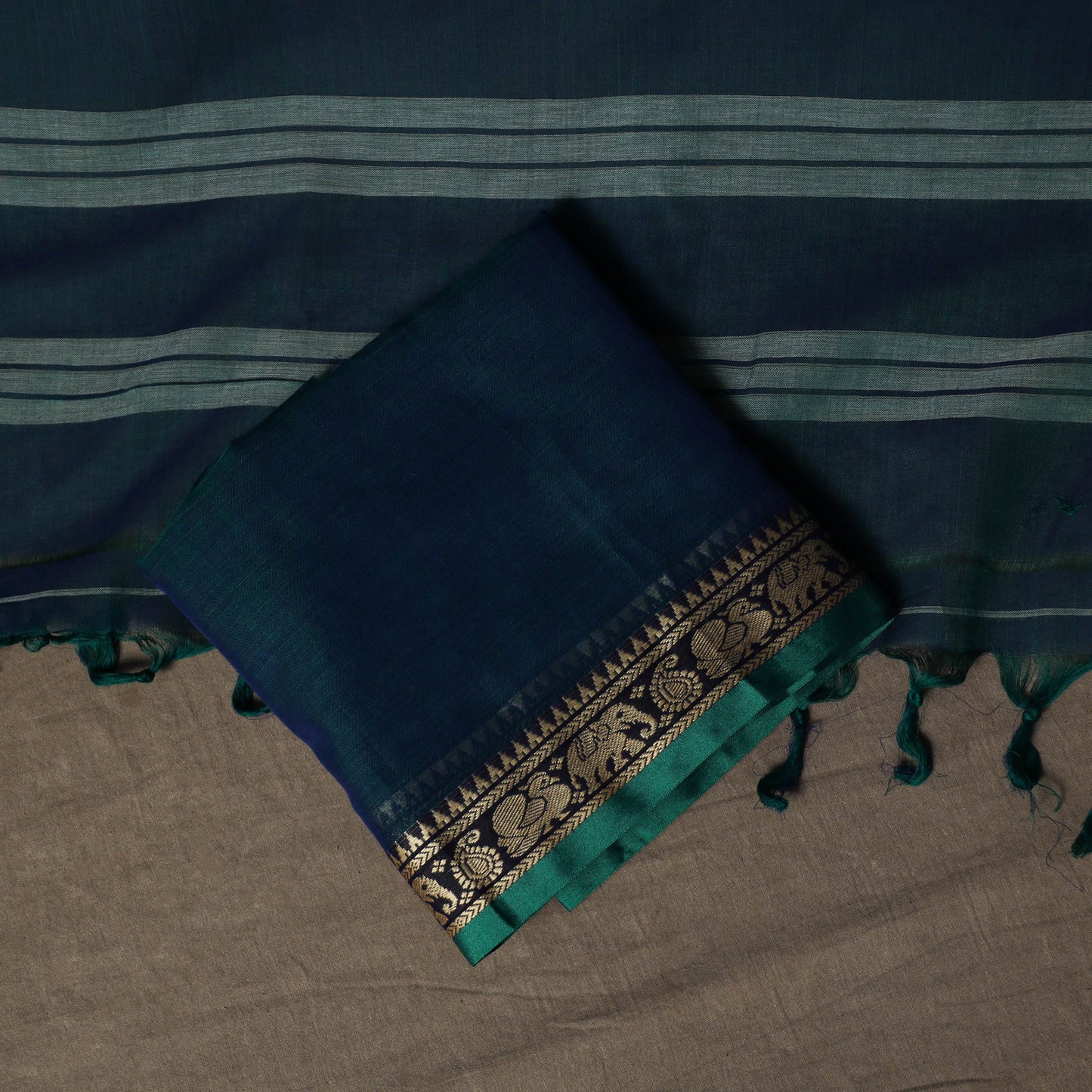Dharwad Mercerised Cotton 3pc Unstitched Dress Material Suit Set with Woven Border 21