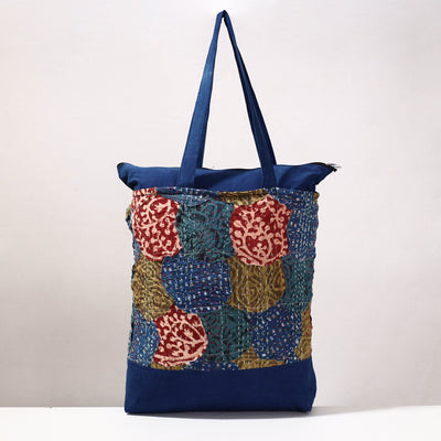 Multicolor - Kantha Work Block Print Cotton Shopping Bag