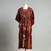 Red - Hand Batik Printed Cotton Kaftan with Tie-Up Waist (Long)