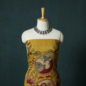 Handpainted Srikalahasti Pen Work Kalamkari Natural Dyed Bangalore Silk 2pc Unstitched Dress Material Kurta Set 38