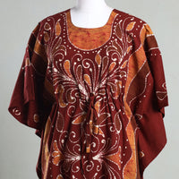 Red - Hand Batik Printed Cotton Kaftan with Tie-Up Waist (Long)