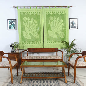 Green - Applique Peacock Cutwork Cotton Window Curtain from Barmer (5 x 3.5 feet) (single piece)