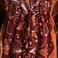 Red - Hand Batik Printed Cotton Kaftan with Tie-Up Waist (Long)