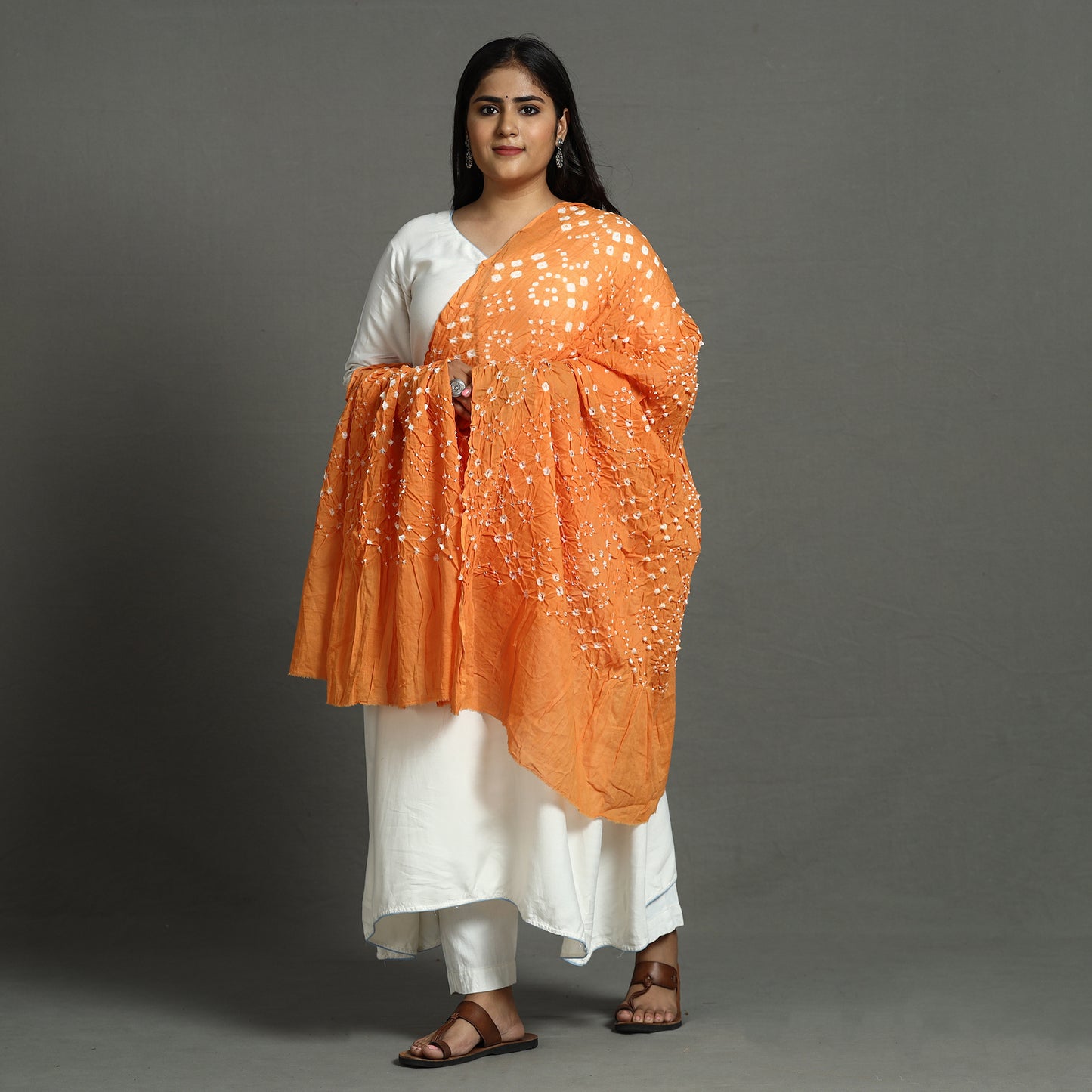 Orange - Kutch Bandhani Tie-Dye Cotton Dupatta 56