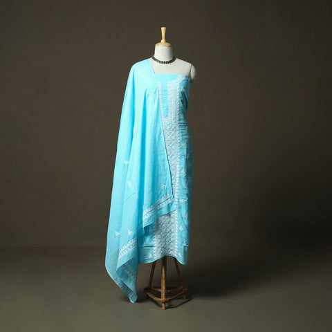 Lucknowi Hand Embroidered Kota Doria Cotton Chikankari 2pc Unstitched Dress Material 140