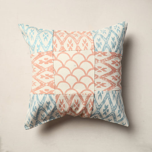 Jaipur Block Printed Patchwork Canvas Cotton Cushion Cover (16 x 16 in)