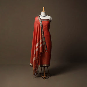 Orange - Dharwad Mercerised Cotton 3pc Unstitched Dress Material Suit Set with Woven Border 23