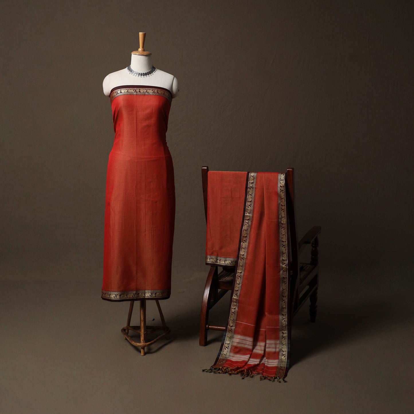 Dharwad Mercerised Cotton 3pc Unstitched Dress Material Suit Set with Woven Border 23