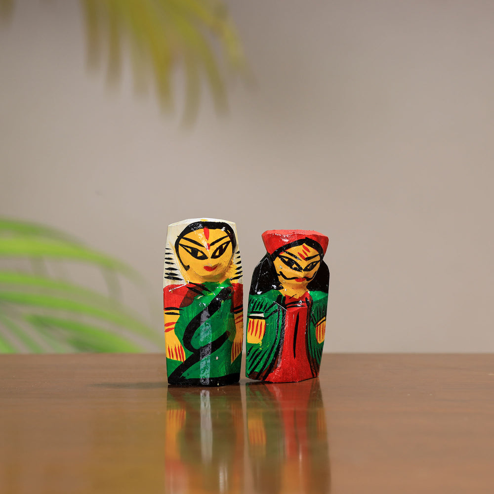 King & Queen - Traditional Burdwan Wood Craft Handpainted Sculpture (Tiny,Set of 2) 45