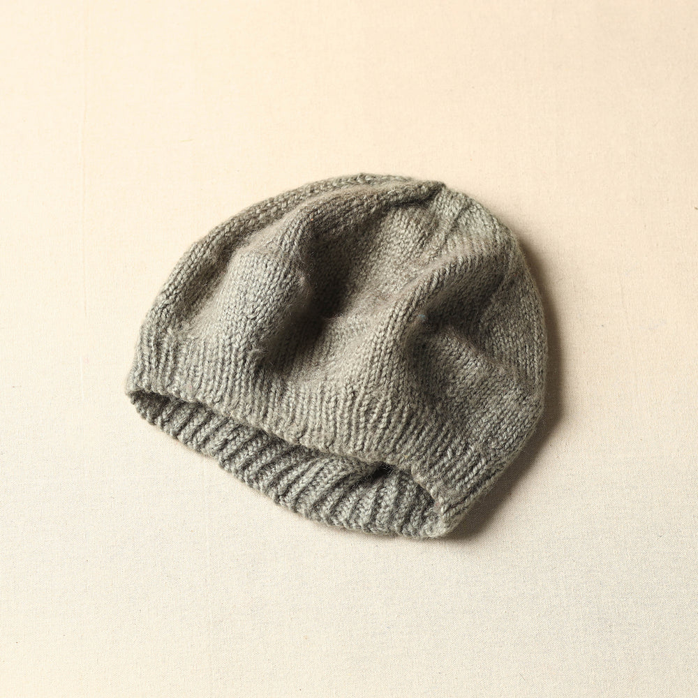 Grey - Kumaun Hand Knitted Woolen Beret Cap 65