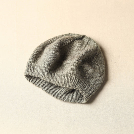 Grey - Kumaun Hand Knitted Woolen Beret Cap 65