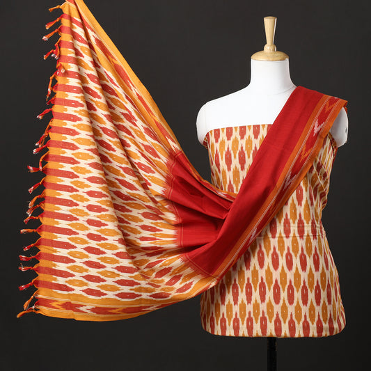 Multicolor - 3pc Pochampally Ikat Weave Handloom Cotton Suit Material Set 63