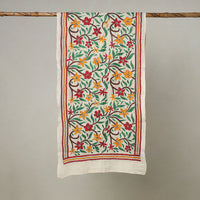 White - Bengal Kantha Embroidery Handloom Tussar Silk Stole 03