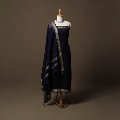 Dharwad Mercerised Cotton 3pc Unstitched Dress Material Suit Set with Woven Border 25