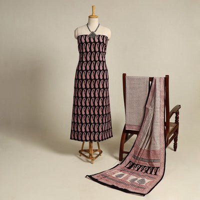 Black 3pc Bagh Print Cotton Dress Material Set