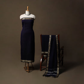 Dharwad Mercerised Cotton 3pc Unstitched Dress Material Suit Set with Woven Border 25