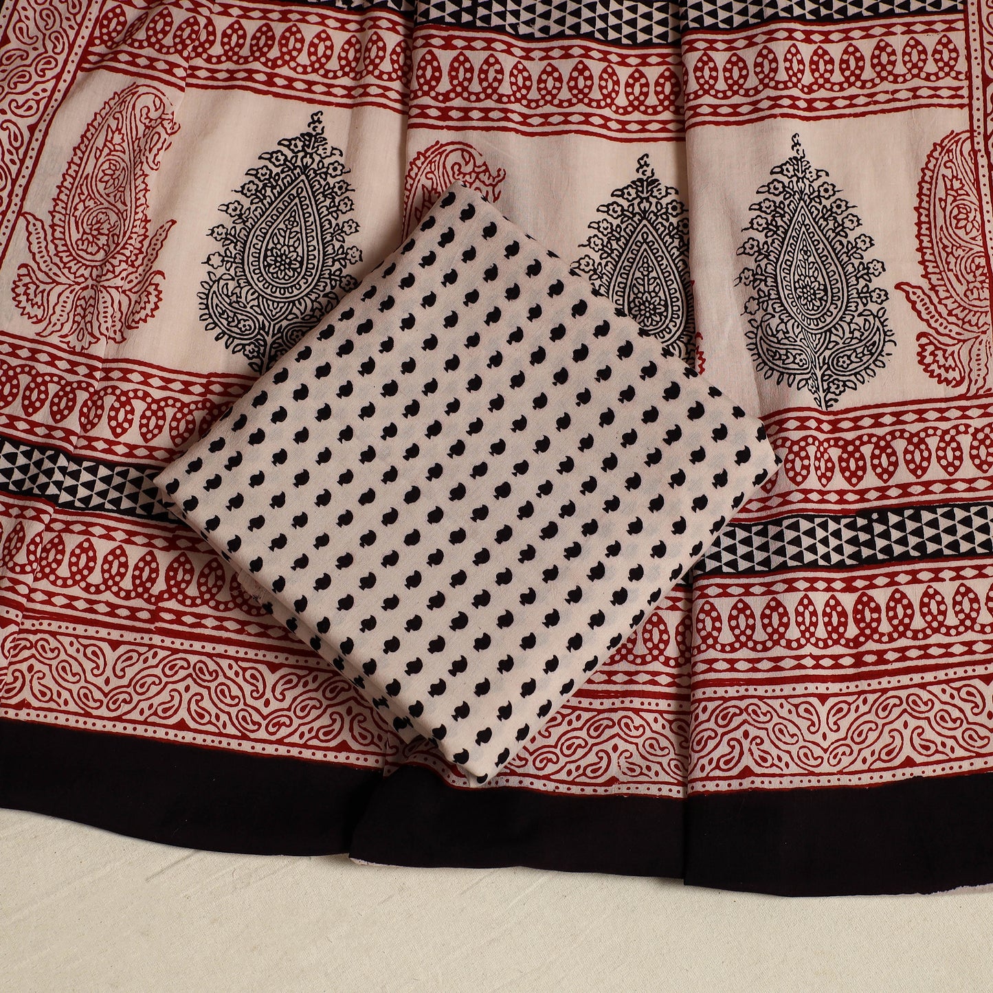 Black 3pc Bagh Print Cotton Dress Material Set