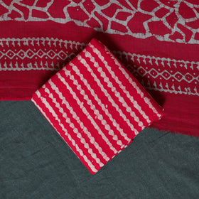 Kutch Hand Block Batik Print Cotton 3pc Unstitched Dress Material Suit Set 01