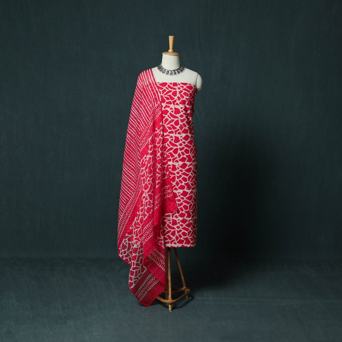 Kutch Hand Block Batik Print Cotton 3pc Unstitched Dress Material Suit Set 01
