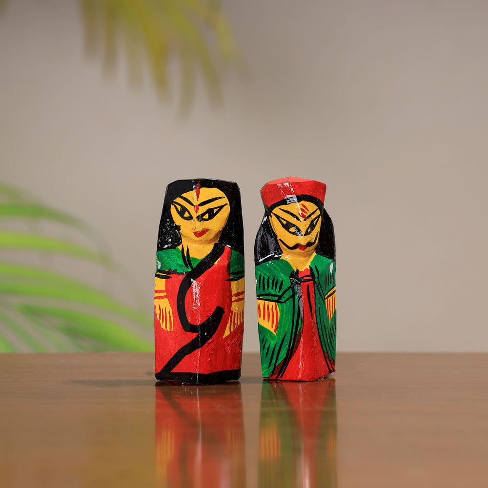 King & Queen - Traditional Burdwan Wood Craft Handpainted Sculpture (Tiny,Set of 2) 47