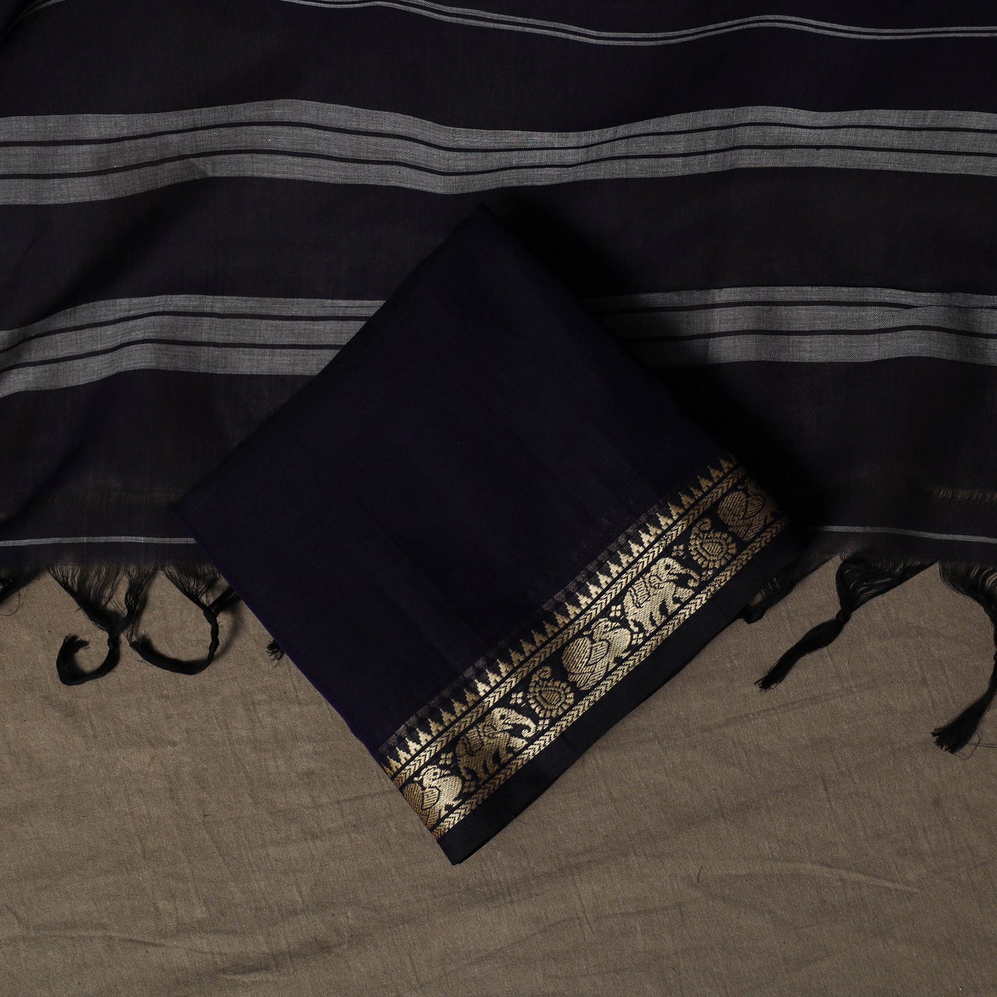 Dharwad Mercerised Cotton 3pc Unstitched Dress Material Suit Set with Woven Border 25