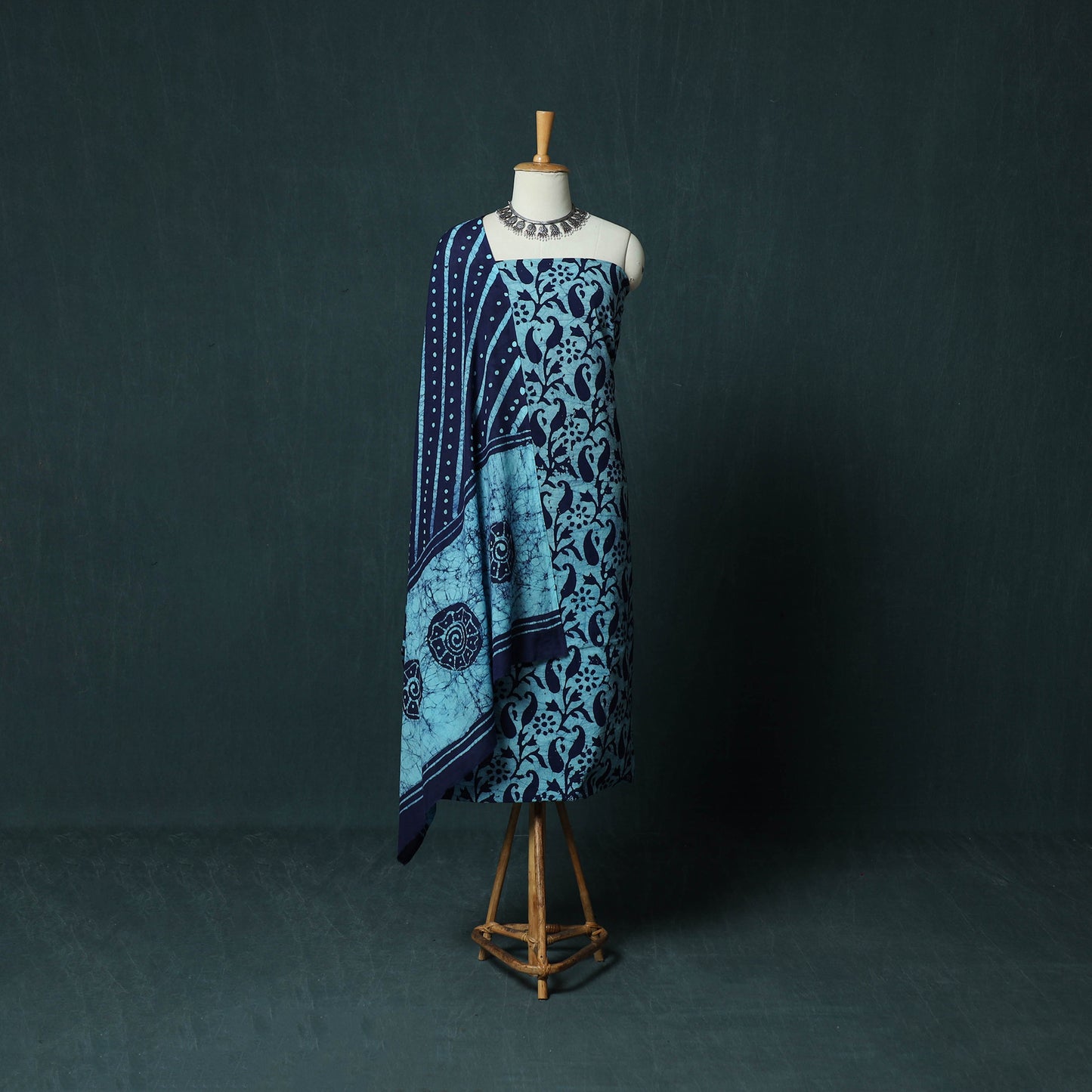 Kutch Hand Block Batik Print Cotton 3pc Unstitched Dress Material Suit Set 02