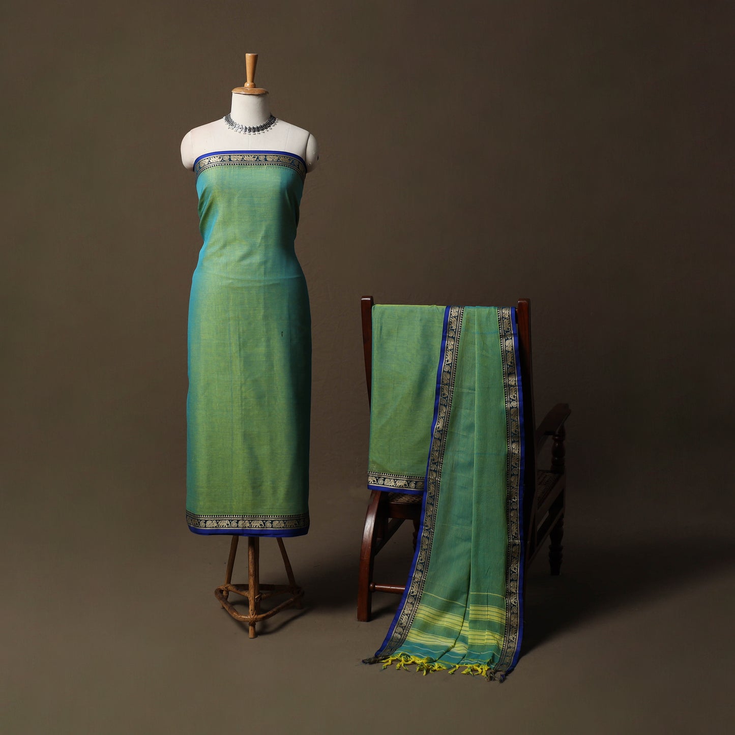 Dharwad Mercerised Cotton 3pc Unstitched Dress Material Suit Set with Woven Border 26