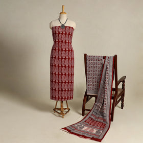 Red 3pc Bagh Print Cotton Dress Material Set