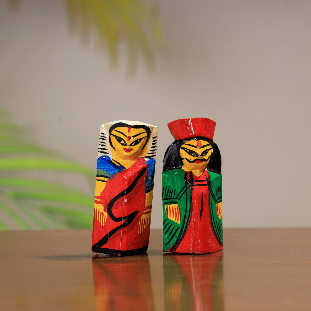 King & Queen - Traditional Burdwan Wood Craft Handpainted Sculpture (Tiny,Set of 2) 48