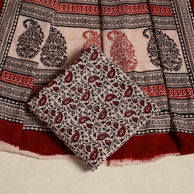 Red 3pc Bagh Print Cotton Dress Material Set