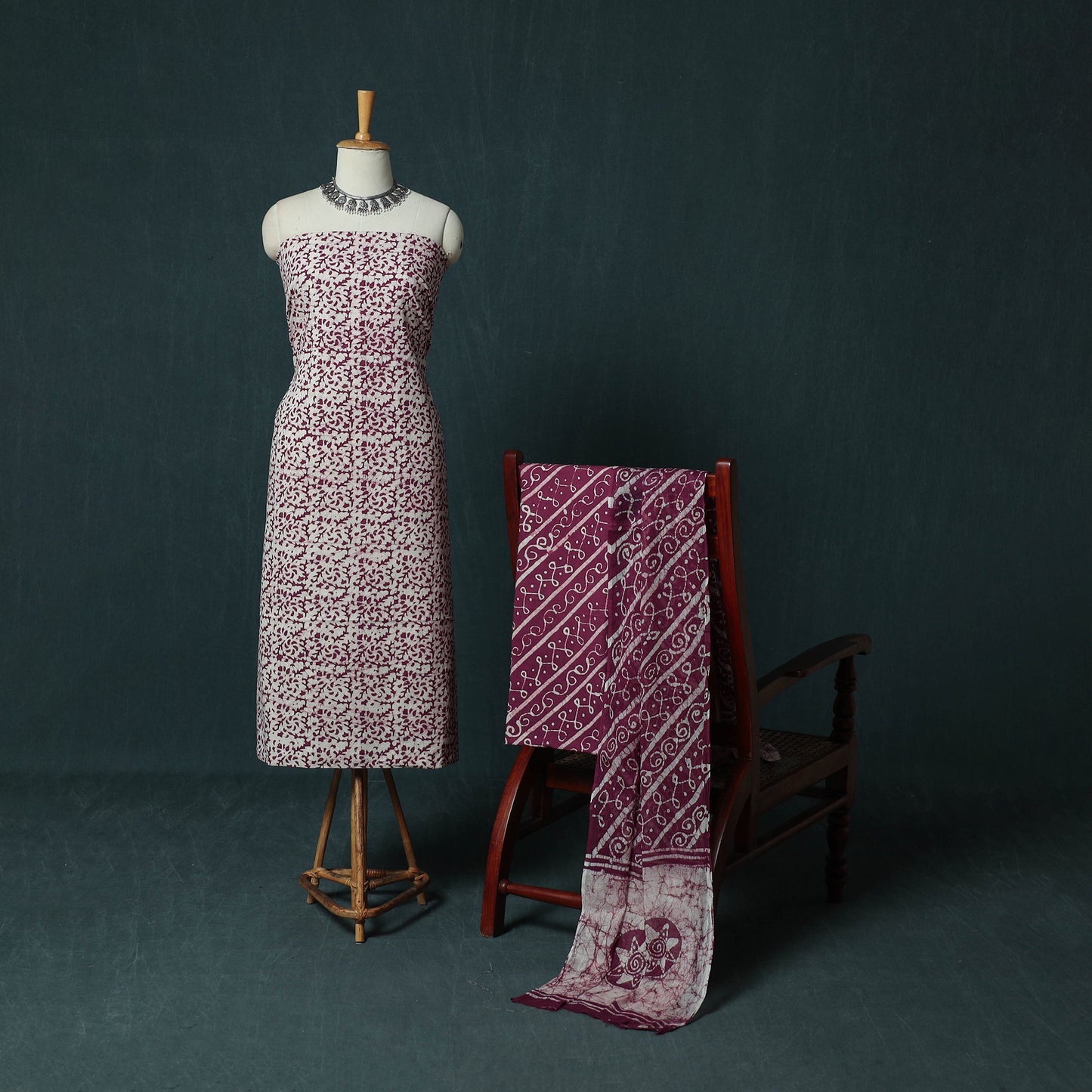 Kutch Hand Block Batik Print Cotton 3pc Unstitched Dress Material Suit Set 03