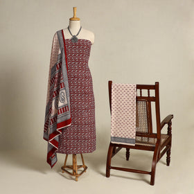 Red 3pc Bagh Print Cotton Dress Material Set