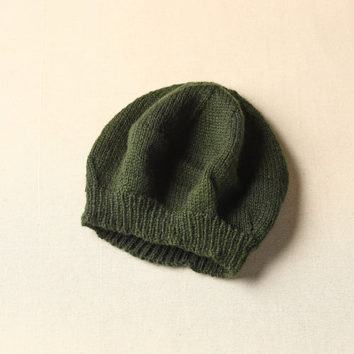 Green - Kumaun Hand Knitted Woolen Beret Cap 74