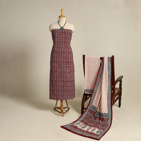 Red 3pc Bagh Print Cotton Dress Material Set