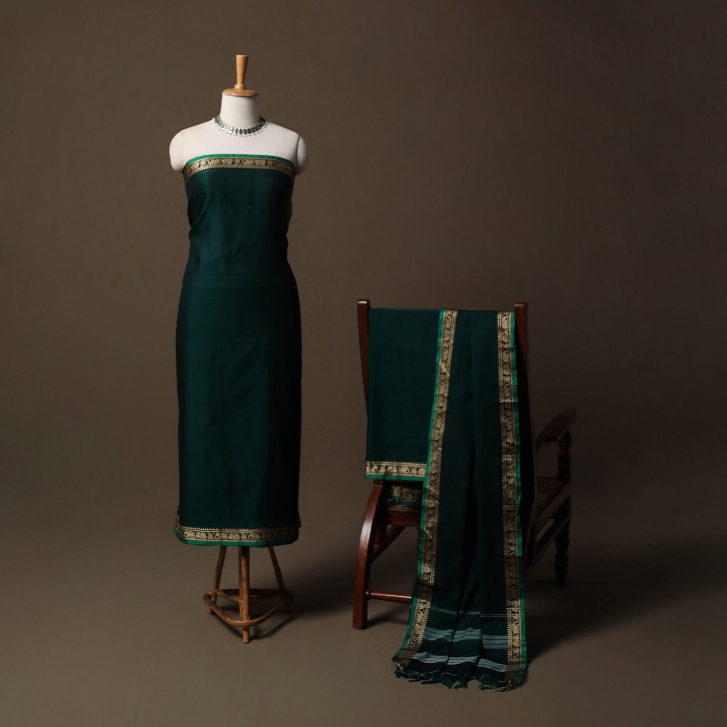 Dharwad Mercerised Cotton 3pc Unstitched Dress Material Suit Set with Woven Border 28