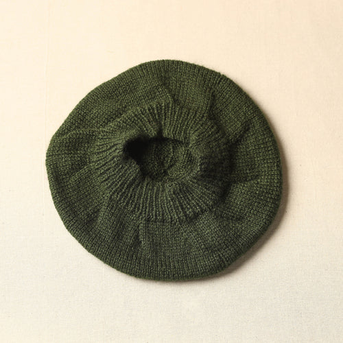 Green - Kumaun Hand Knitted Woolen Beret Cap 74