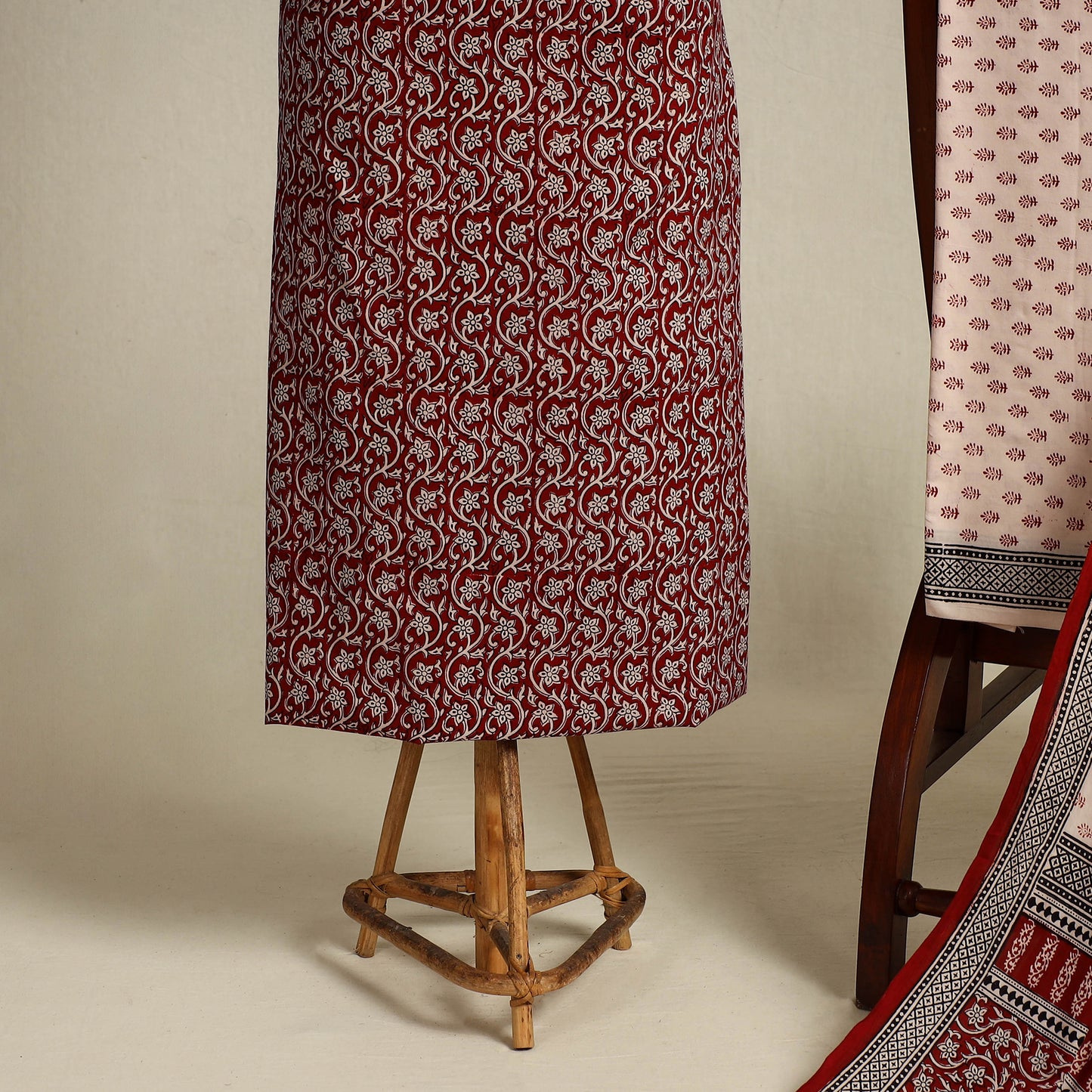 Red 3pc Bagh Print Cotton Dress Material Set