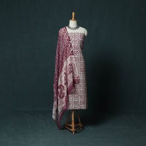 Maroon - Kutch Hand Block Batik Print Cotton 3pc Unstitched Dress Material Suit Set 03