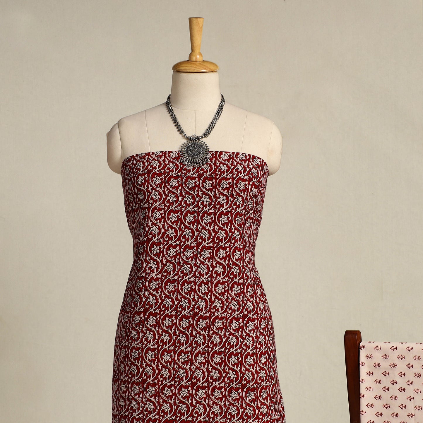 Red 3pc Bagh Print Cotton Dress Material Set