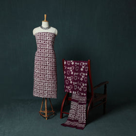 Kutch Hand Block Batik Print Cotton 3pc Unstitched Dress Material Suit Set 04