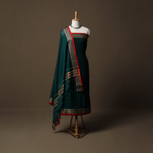 Green - Dharwad Mercerised Cotton 3pc Unstitched Dress Material Suit Set with Woven Border 38