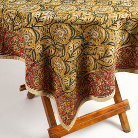 Yellow Pedana Kalamkari Block Print Cotton Table Cover