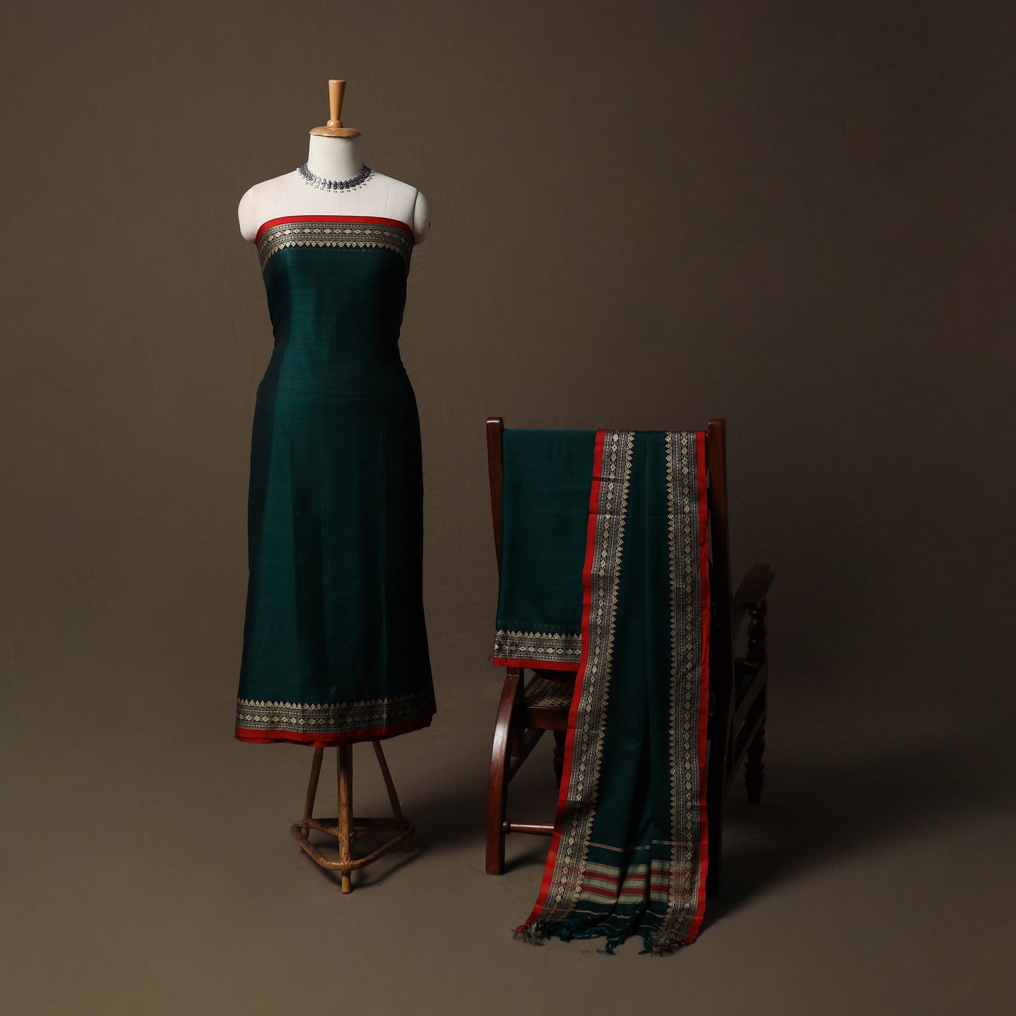Dharwad Mercerised Cotton 3pc Unstitched Dress Material Suit Set with Woven Border 38